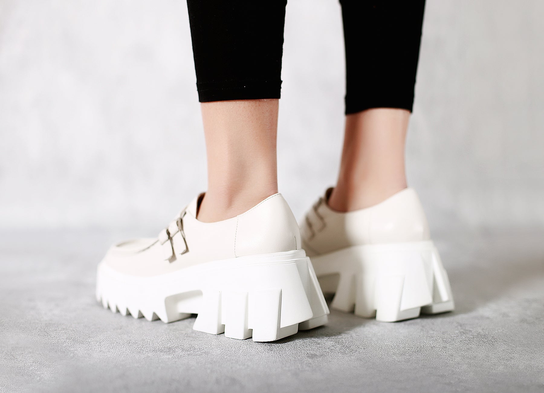 JadyRose | Chunky Heel Double-Buckle Loafer - Cream