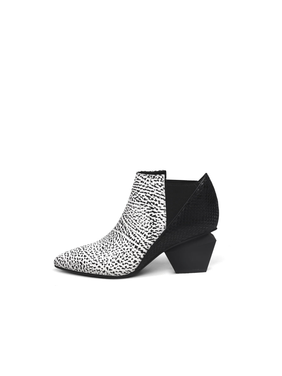 JadyRose | Geometry-Heel Textile Contrast Color Ankle Leather Boots