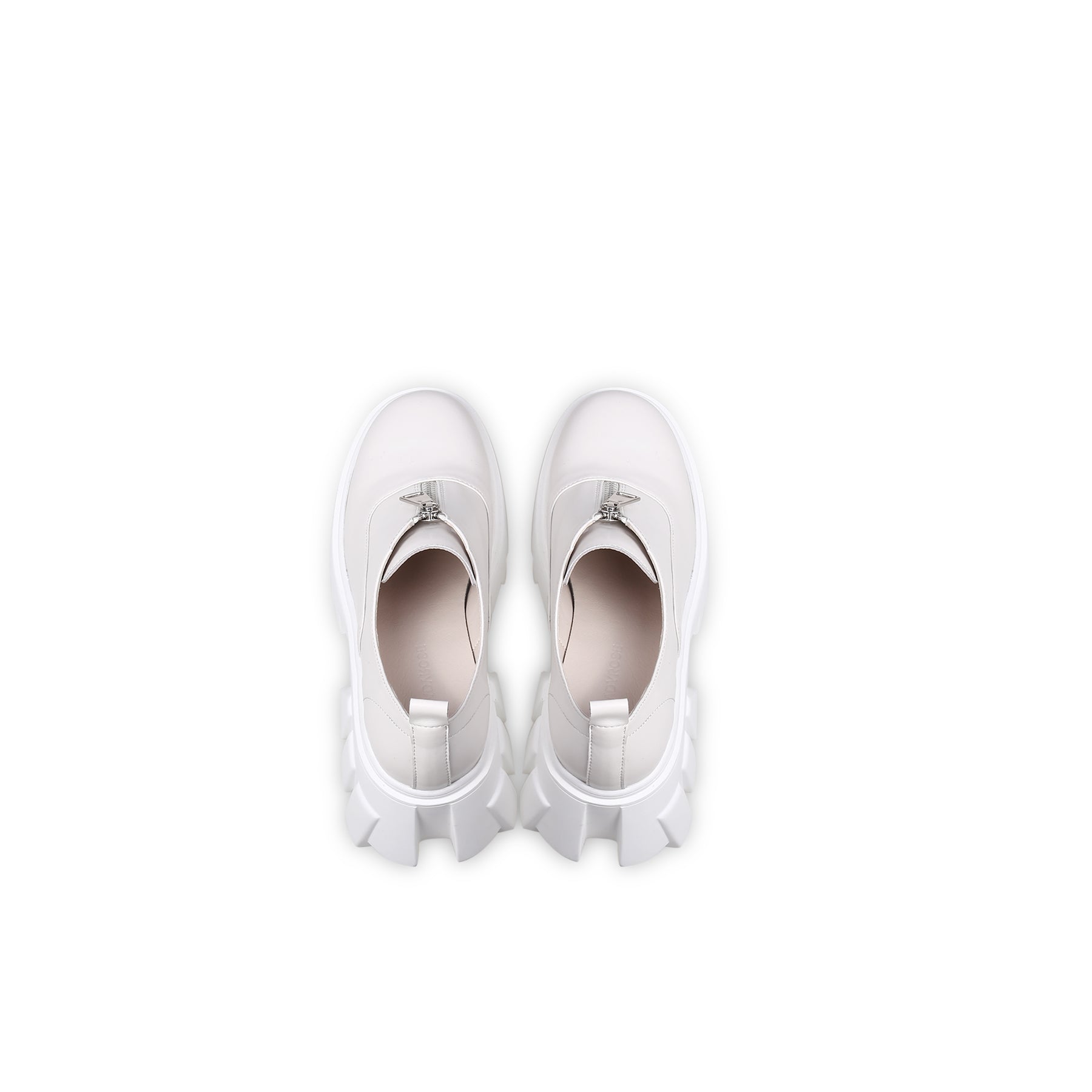 JadyRose | Chunky Heel Pure Zipper Genuine Leather Sneaker - Cream