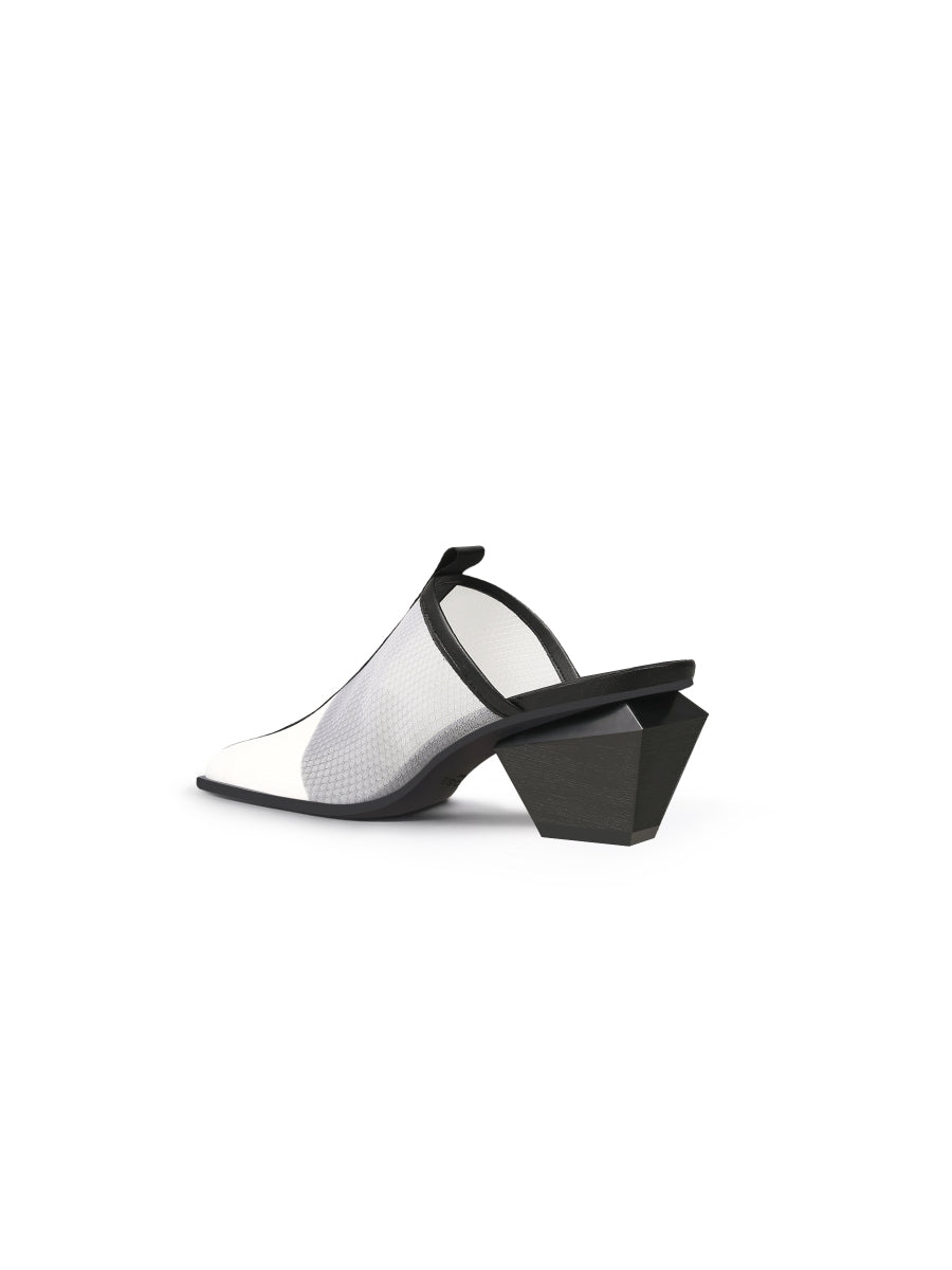 JadyRose | Geometry Block Point Toe Mid Heel Mules - Cream