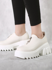 JadyRose | Chunky Heel Pure Zipper Genuine Leather Sneaker - Cream