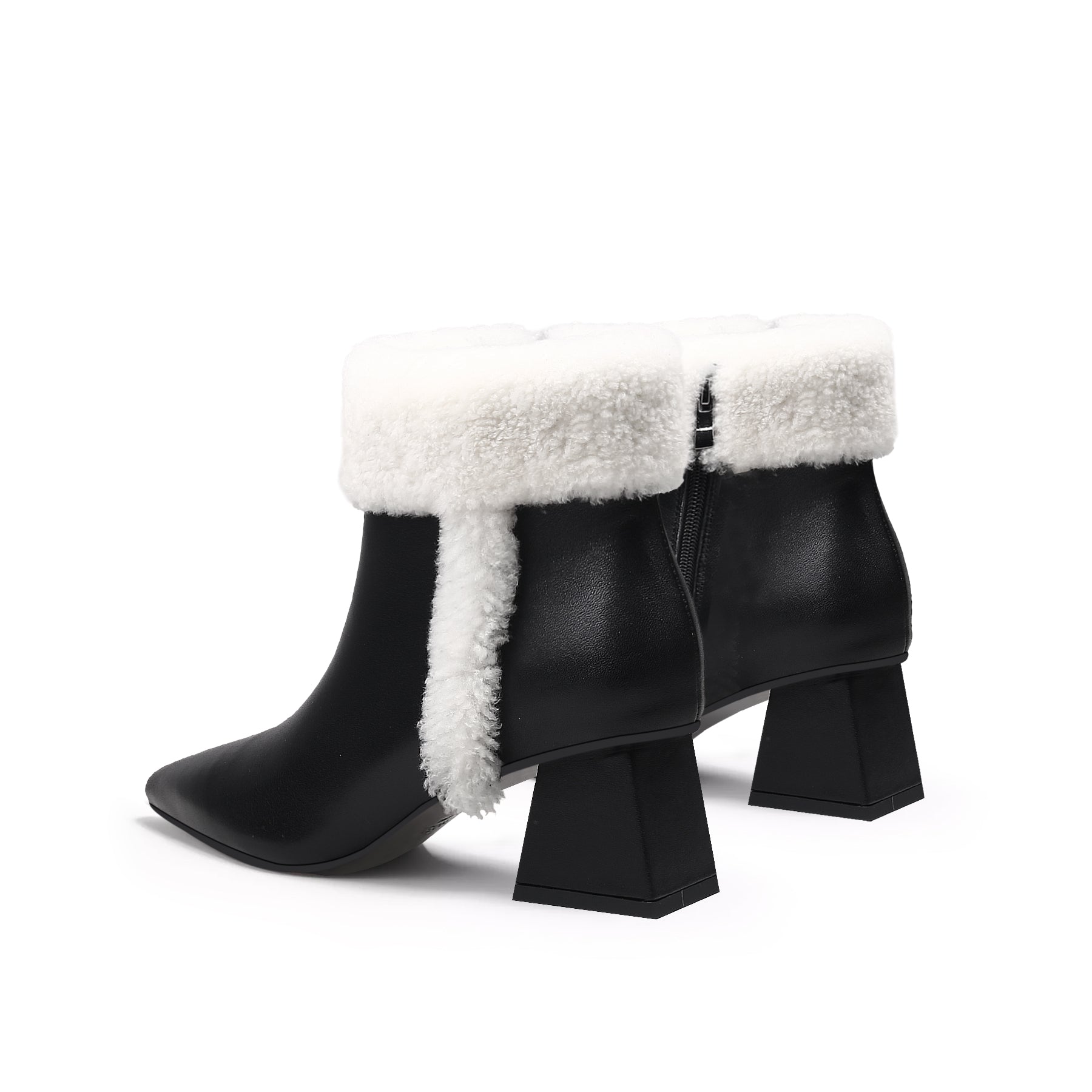 JADY ROSE | WOOL TRIM BLOCK HEEL LEATHER ANKLE BOOT - WHITE