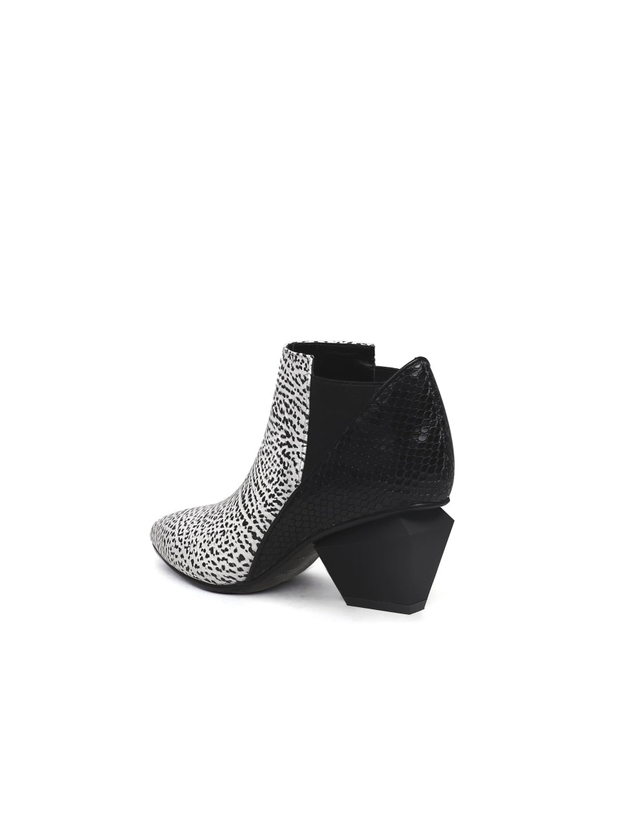 JadyRose | Geometry-Heel Textile Contrast Color Ankle Leather Boots