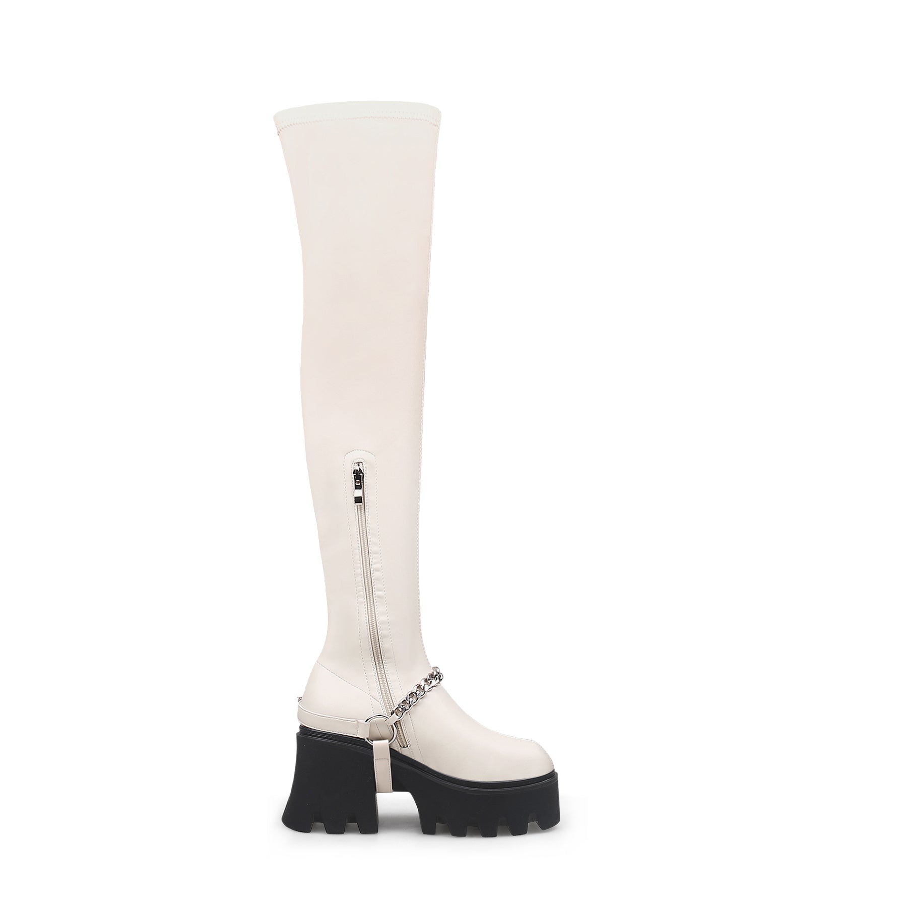 JADYROSE | CREAM LEATHER CHAIN STRAP OVER KNEE  BOOT