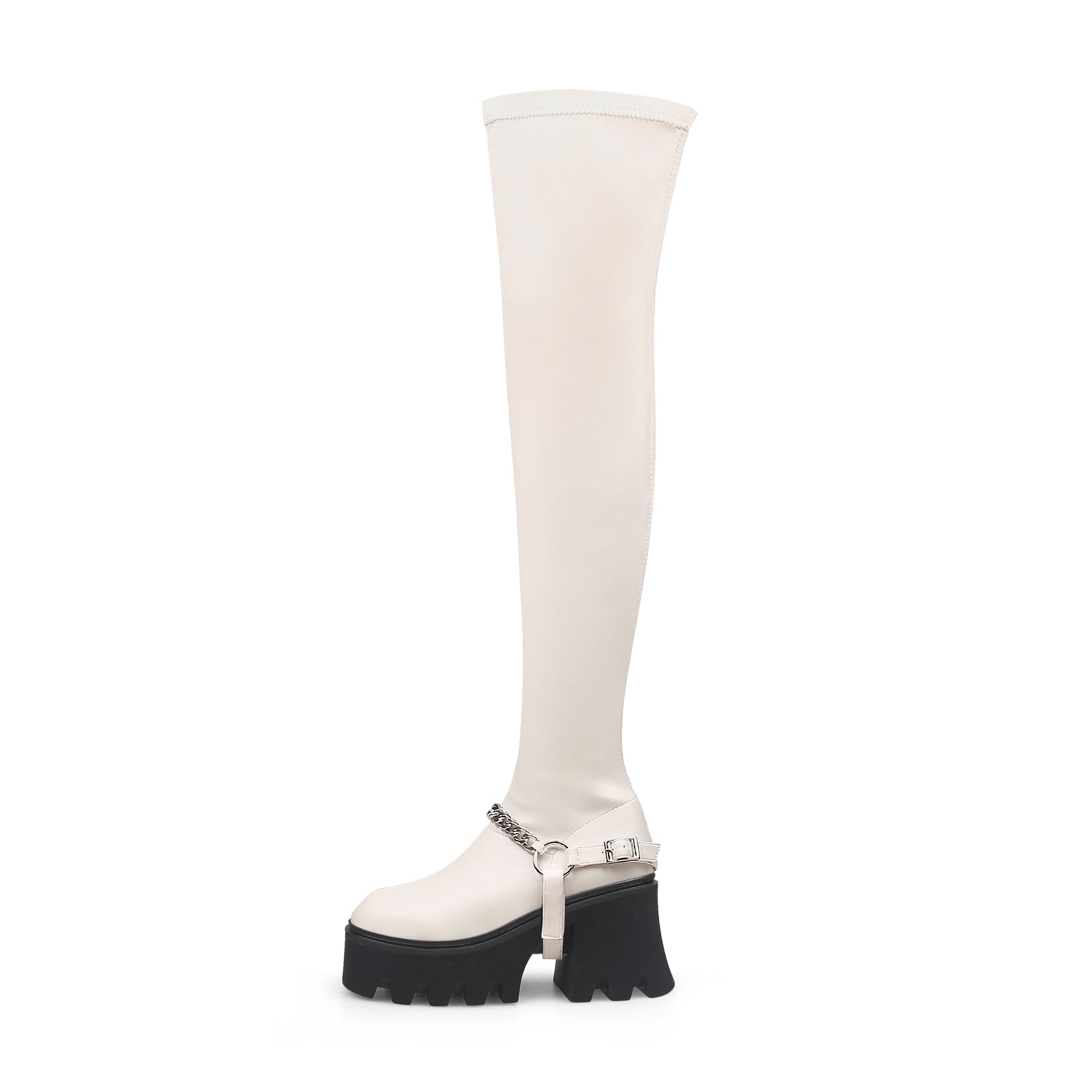 JADYROSE | CREAM LEATHER CHAIN STRAP OVER KNEE  BOOT