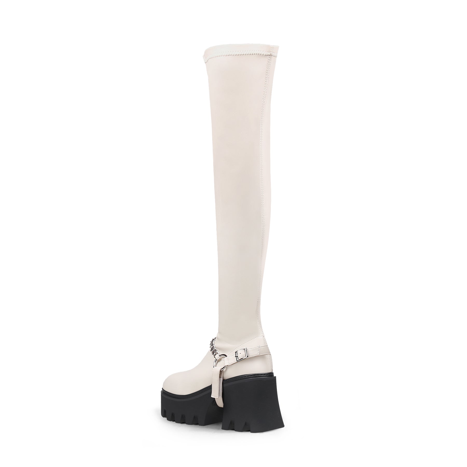 JADYROSE | CREAM LEATHER CHAIN STRAP OVER KNEE  BOOT