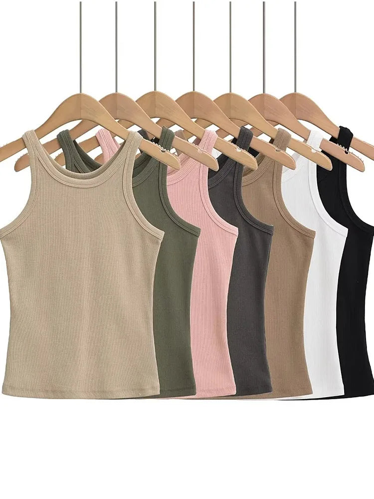 Crewneck Long Vests 2024 Summer New Fashion Sexy Women’s Crop Tops Sling Vest Camis