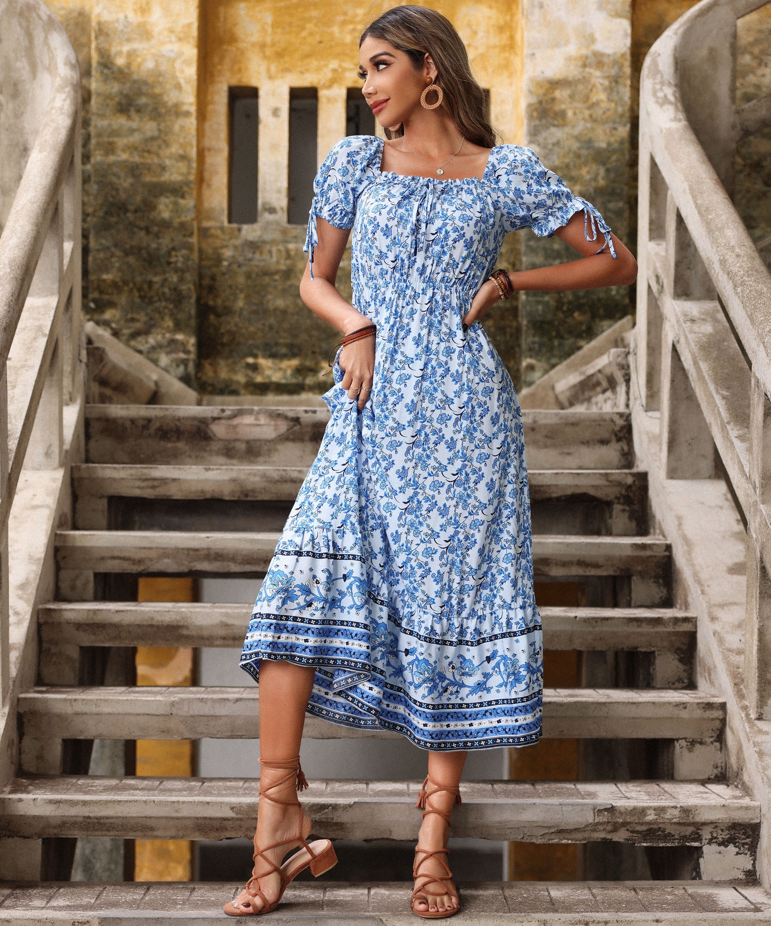 GENALO MAXI DRESS - PORCELAIN PRINT