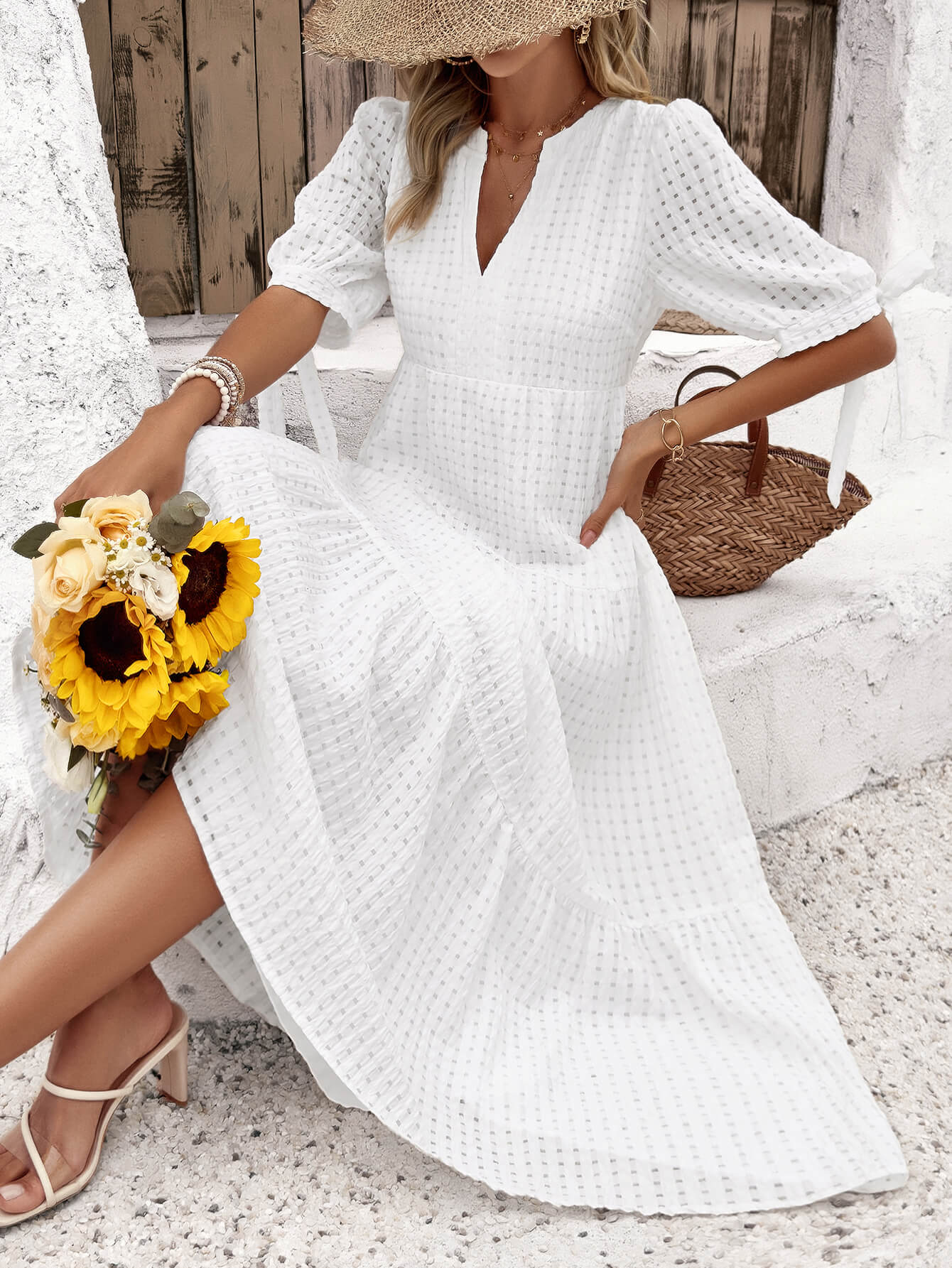 Vivien Eyelet Tiered Midi Dress