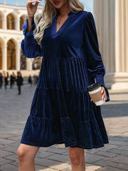 Kandi Velvet Tiered Mini Dress - Navy