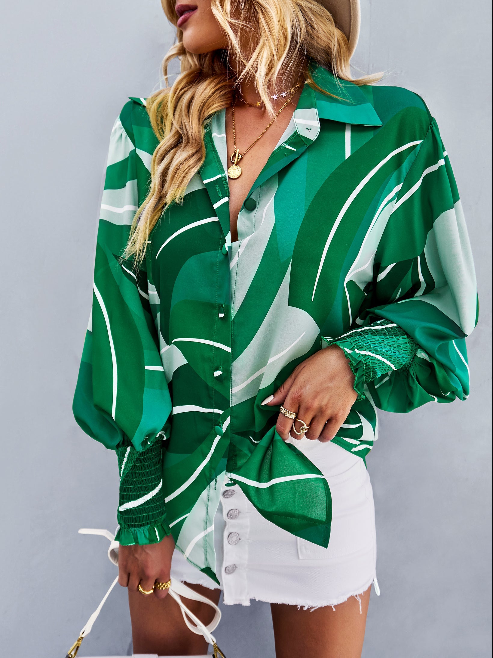 FLEETWOOD BLOUSE - GREEN PRINT