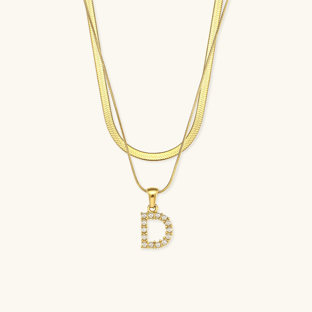 Opal Charm - Layered Gold Initial Necklace