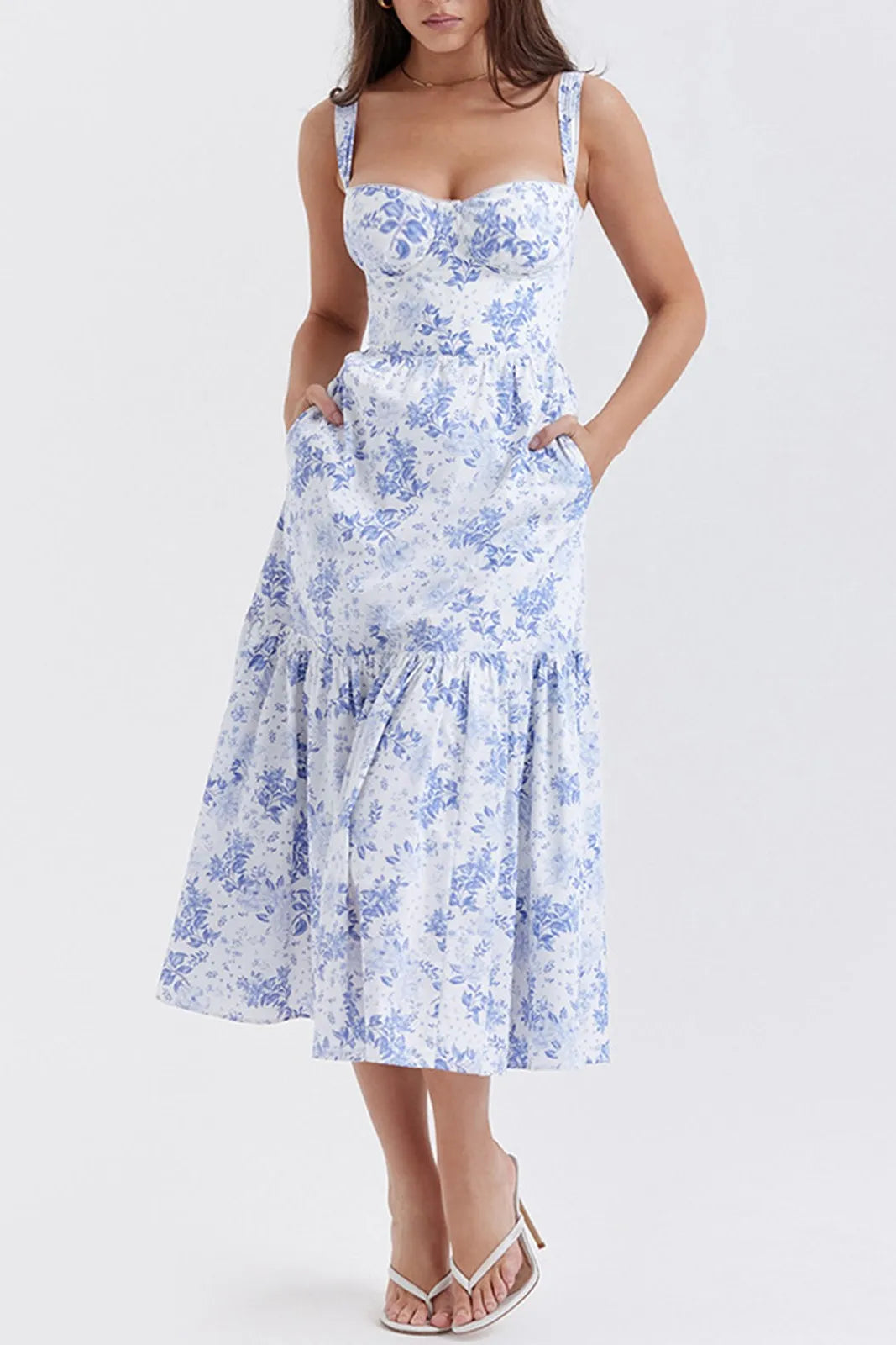 Dala Floral Pockets Zippered Midi Dress