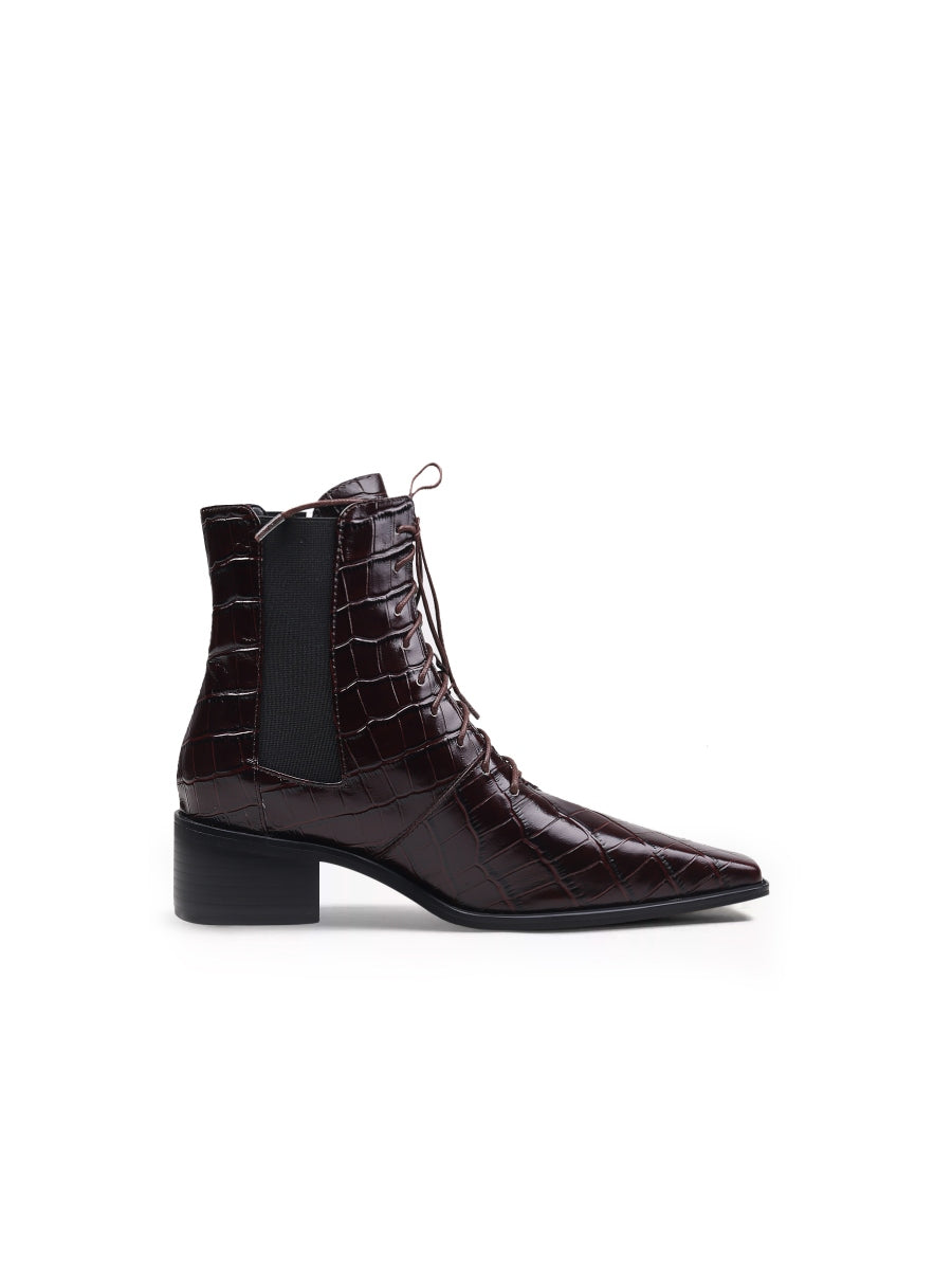 JadyRose | Croc-Embossed Lace-Up Purple Chelsea Boot