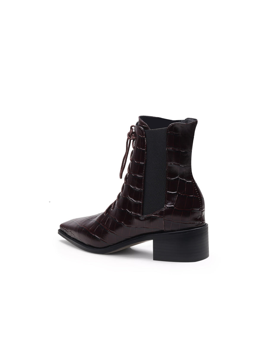 JadyRose | Croc-Embossed Lace-Up Purple Chelsea Boot