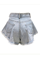 Distressed Fringe A-line Denim Shorts