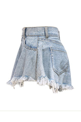 Distressed Fringe A-line Denim Shorts