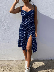 Dresses 2024 Sundress Summer Women Causal Polka Dot Sleeveless High Pleated elastic waist V-Neck Beach Dress Vestidos De Verano