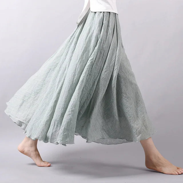 Dropshipping 2024 Summer Women Skirt Linen Cotton Vintage Long Skirts Elastic Waist Boho Beige Pink Maxi Skirts Faldas Saia