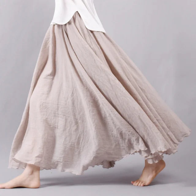 Dropshipping 2024 Summer Women Skirt Linen Cotton Vintage Long Skirts Elastic Waist Boho Beige Pink Maxi Skirts Faldas Saia