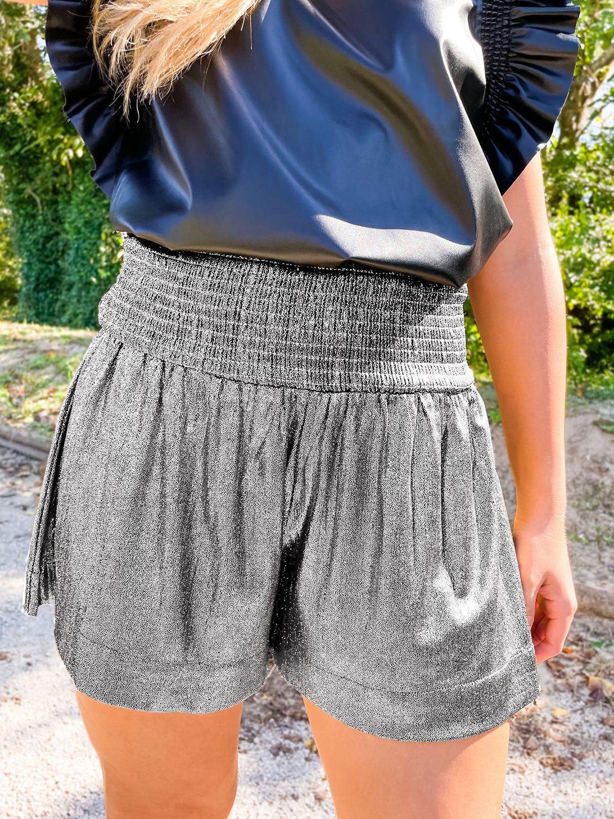 CHOOSE TO SPARKLE METALLIC SHORTS - SILVER