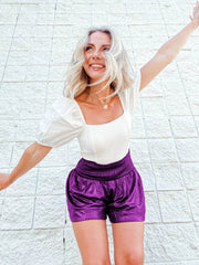 CHOOSE TO SPARKLE METALLIC SHORTS - PURPLE