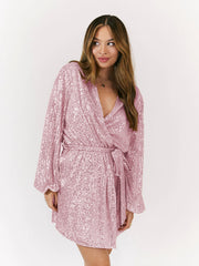 Dasha Sequin Long Sleeve Mini Dress - Pink