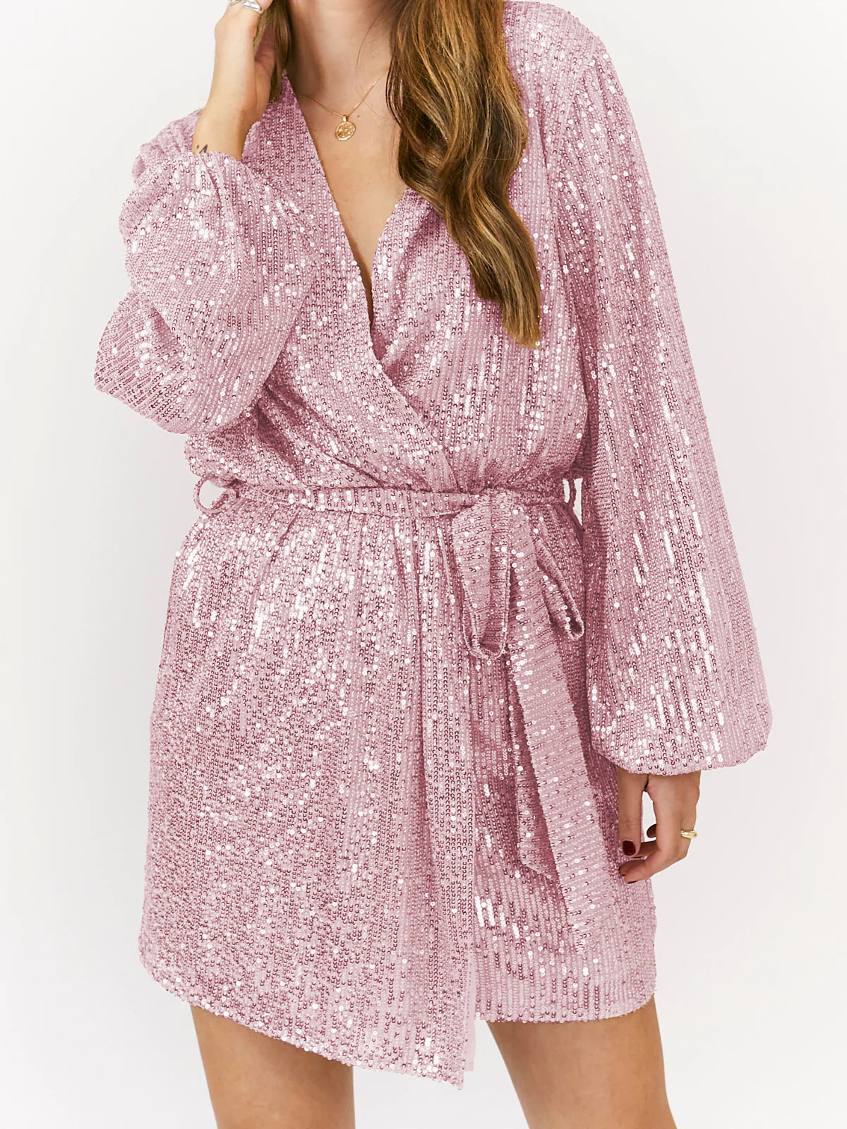 Dasha Sequin Long Sleeve Mini Dress - Pink