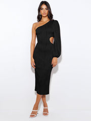 All That Class One Shoulder Plisse Midi Dress