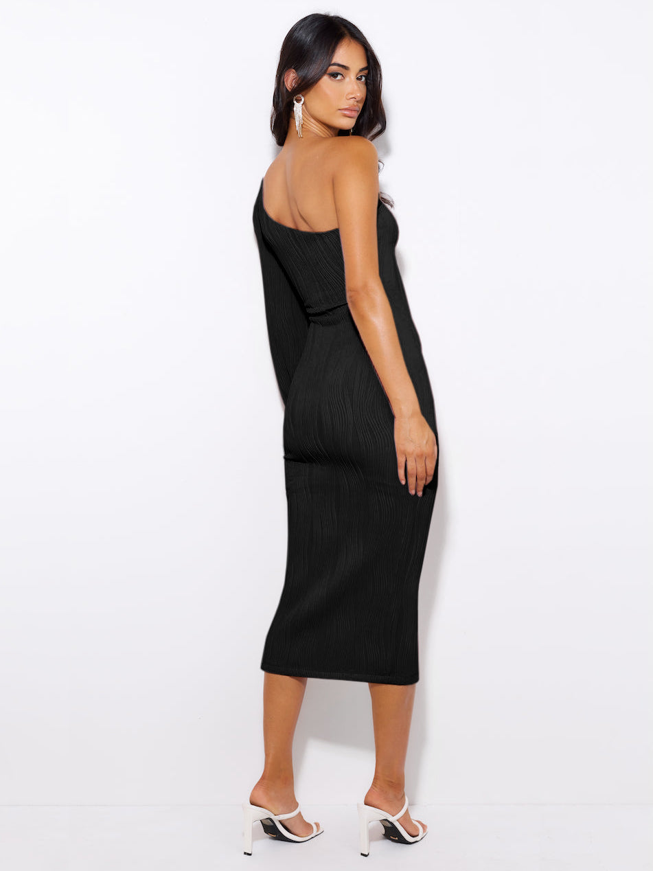 All That Class One Shoulder Plisse Midi Dress