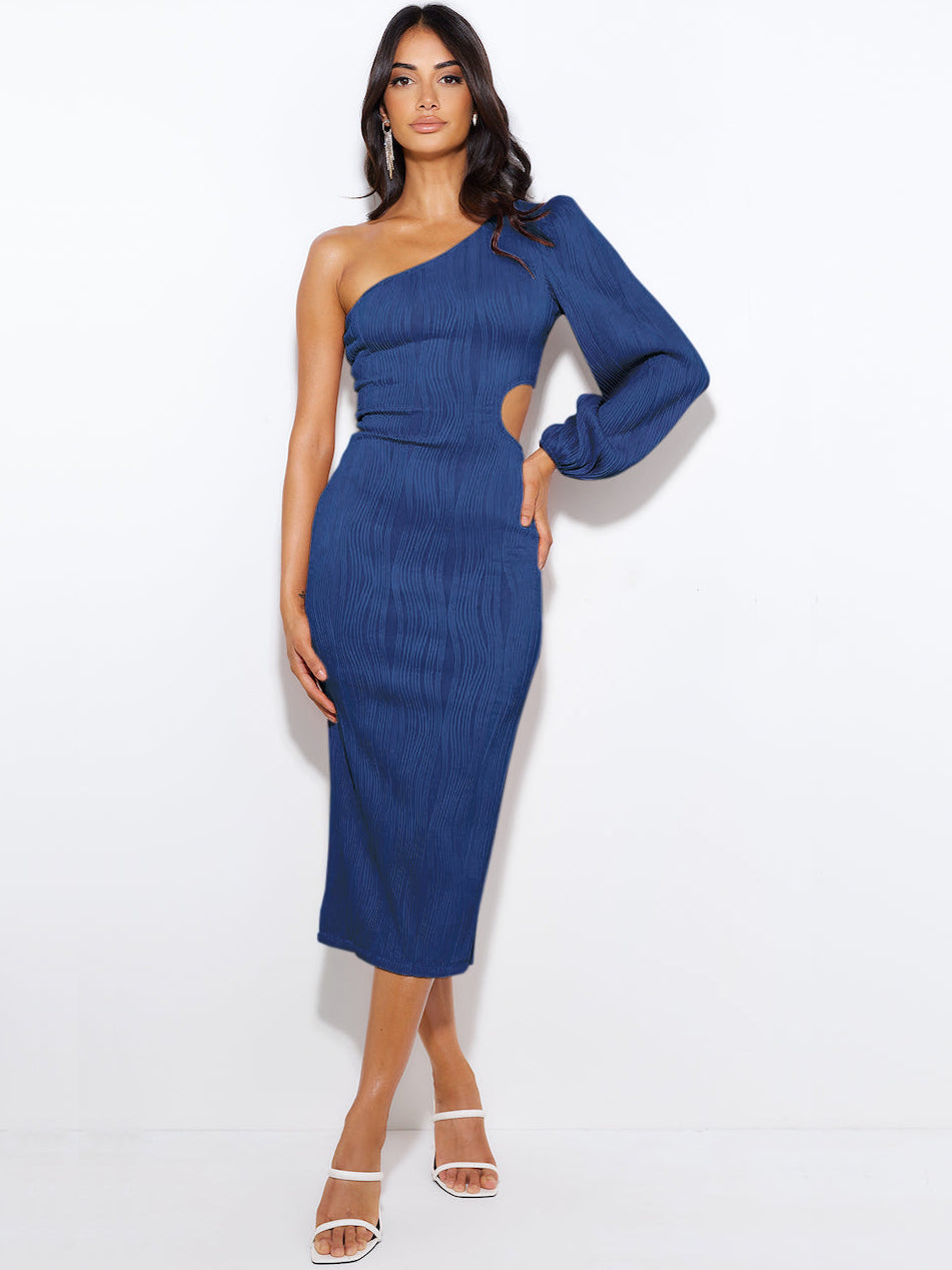 All That Class One Shoulder Plisse Midi Dress