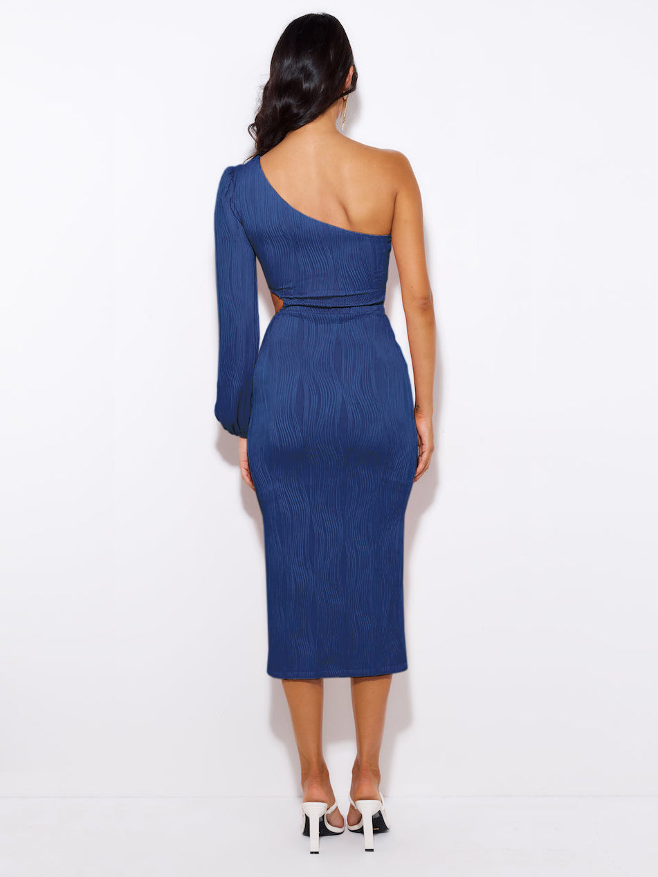 All That Class One Shoulder Plisse Midi Dress