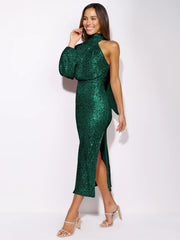 Layton Sequin One-Shoulder Midi Dress - Emerald