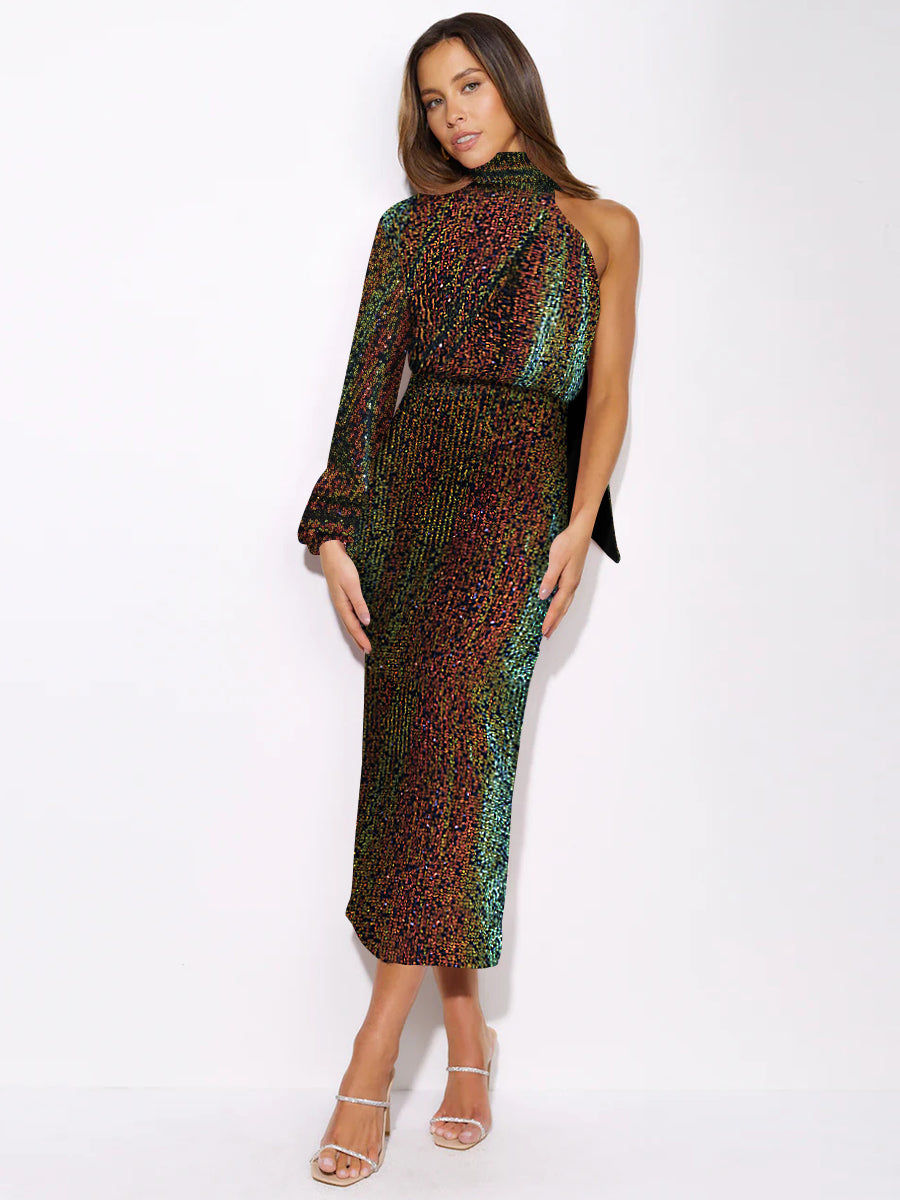 Layton Sequin One-Shoulder Midi Dress - Multi