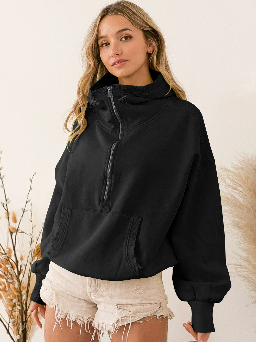 Fern Pocketed Hoodie Lightweight Jacket - Black