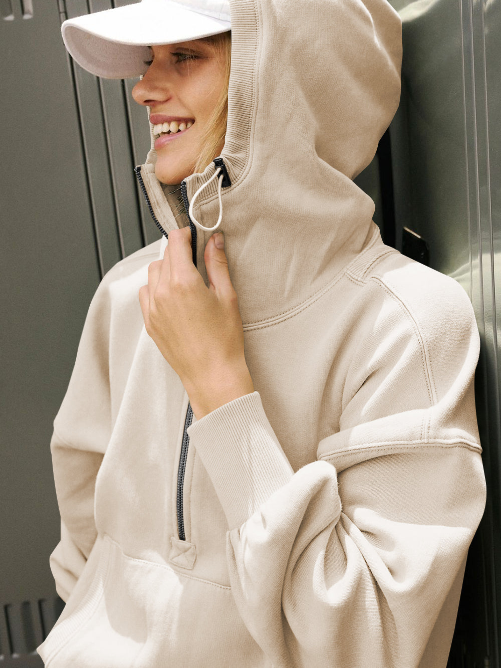 Fern Pocketed Hoodie Lightweight Jacket - Beige