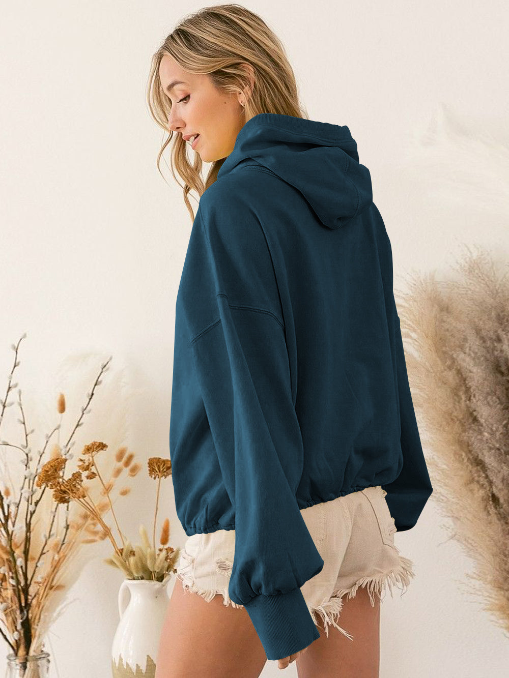 Fern Pocketed Hoodie Lightweight Jacket - Aegean