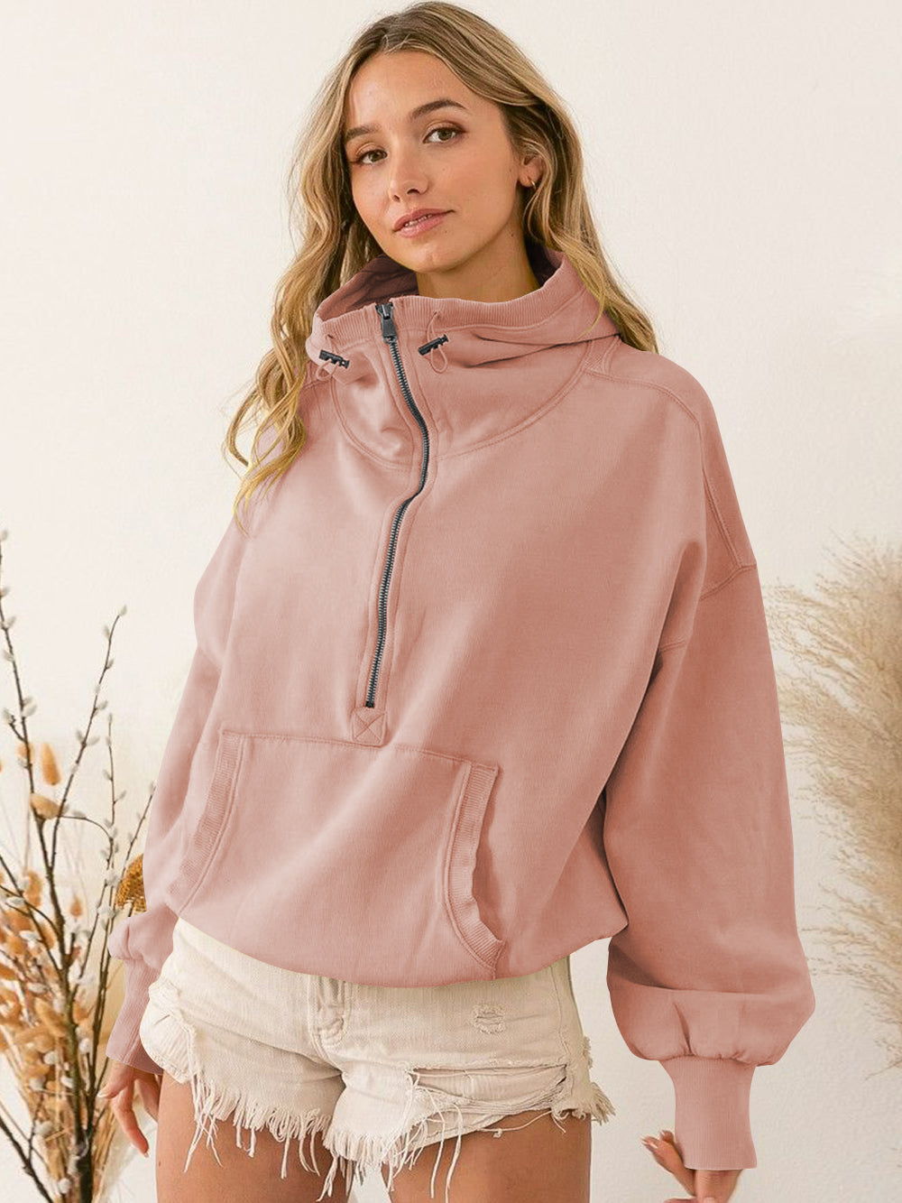 Fern Pocketed Hoodie Lightweight Jacket - Crepe