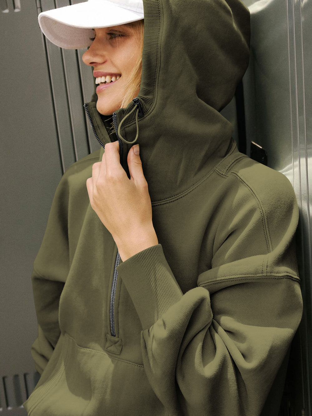 Fern Pocketed Hoodie Lightweight Jacket - Olive