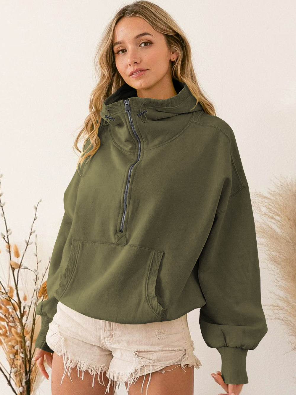 Fern Pocketed Hoodie Lightweight Jacket - Olive