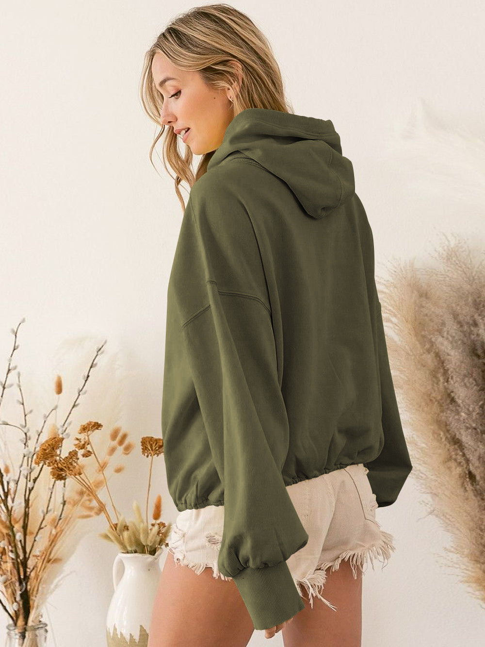 Fern Pocketed Hoodie Lightweight Jacket - Olive