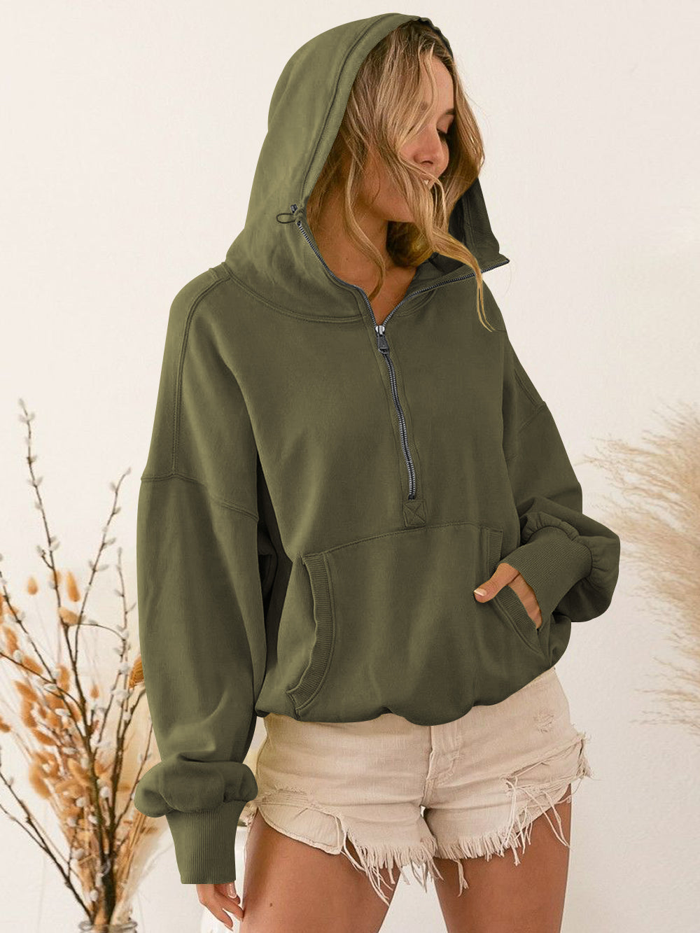 Fern Pocketed Hoodie Lightweight Jacket - Olive