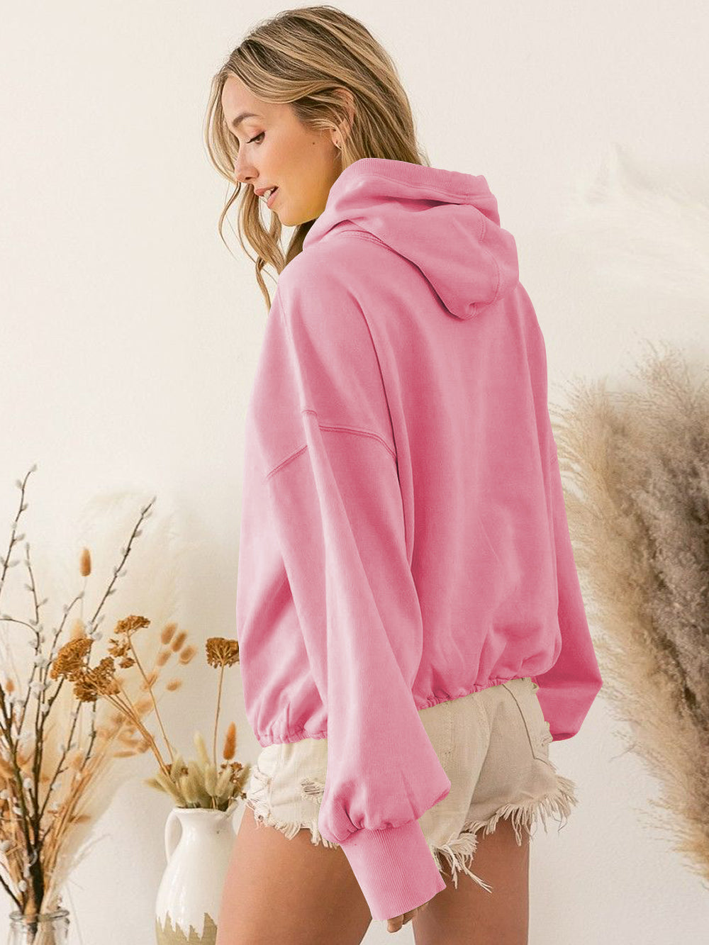 Fern Pocketed Hoodie Lightweight Jacket - Pink