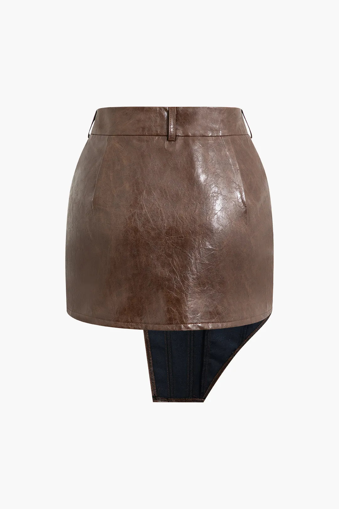 Edwin Brown Asymmetrical Faux Leather Mini Skirt