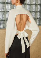 Elegant Open-Back Bow Sweater