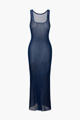 Ella Blue Mesh Sleeveless Maxi Dress