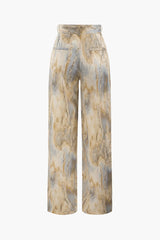 Ellyson Beige Marble Printed Full-length Straight Leg Pants