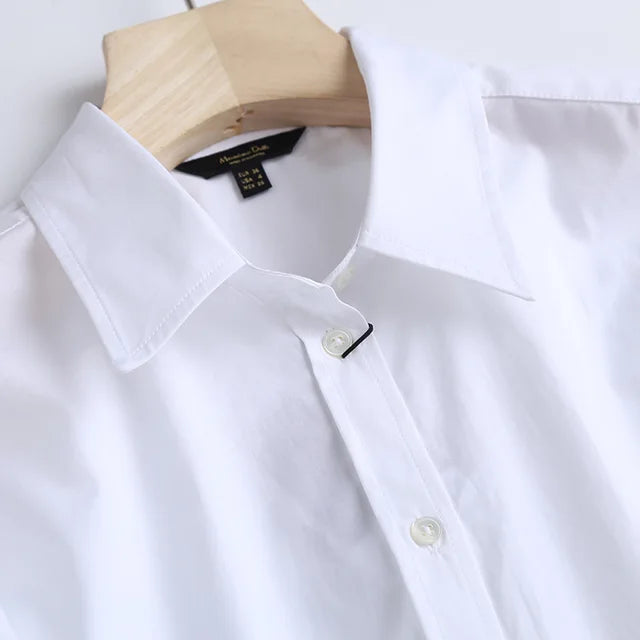 England Style Office Lady Simple Fashion Poplin Solid White Blouse Women Blusas Mujer De Moda 2024 Shirt Women Tops