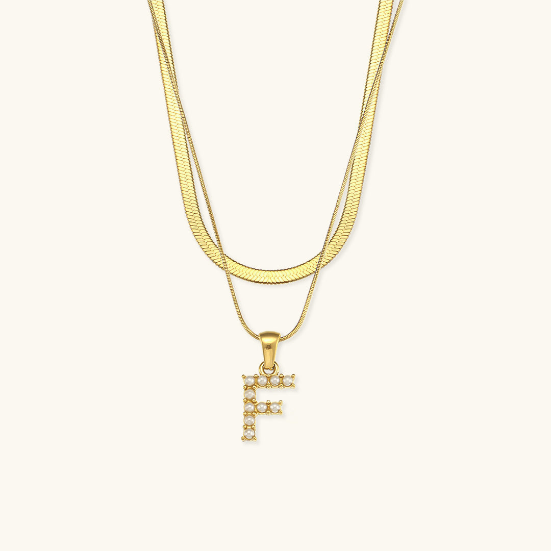 Opal Charm - Layered Gold Initial Necklace