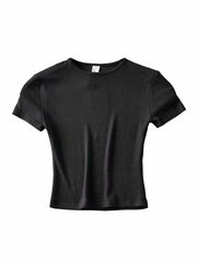 Fashion Casual 2024 Summer Woman Slim Fit t-shirt tight Cotton Short-Sleeve O-neck tee Crop Tops